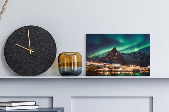 Aurores boréales au-dessus d'un village en Norvège toile 2cm 30x20 cm - petit - Tirage photo sur toile (Décoration murale salon / chambre) / phénomènes naturels Peintures sur toile
