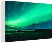 Canvas Schilderij Noorderlicht - Brug - IJsland - 90x60 cm - Wanddecoratie