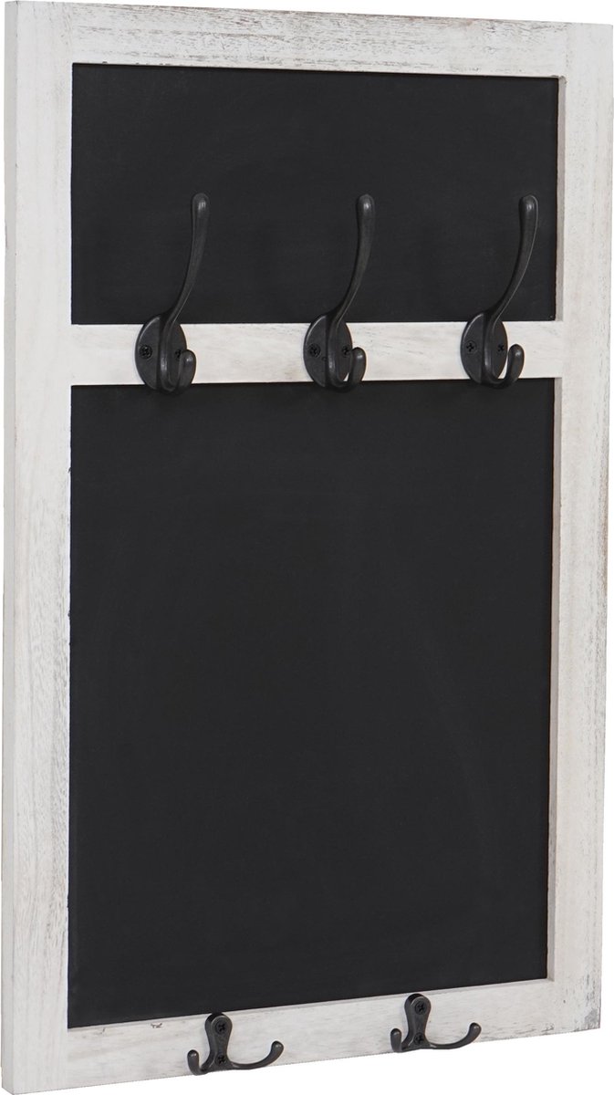 Wandkapstok MCW-C51, kapstok krijtbord, 5 haken 55x34cm ~ wit, shabby