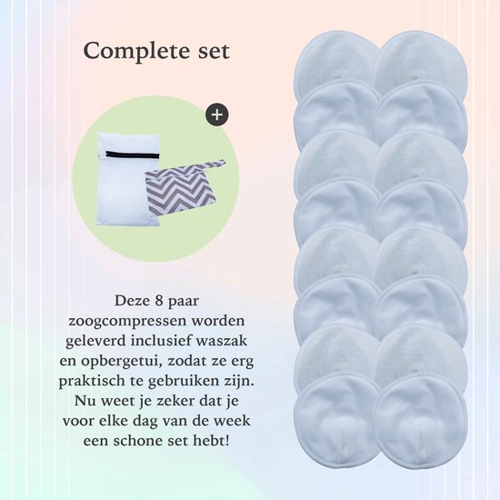 Muntel® Wasbare Zoogcompressen - Snelle Absorptie - Comfortabel - Wasbaar - Cup A t/m E - 16 Stuks - Wit van Muntel® — afbeelding 3