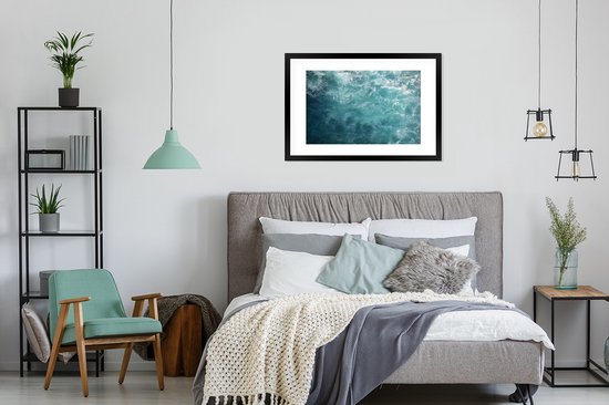 Poster in lijst - Fotolijst 90x60 cm - Posters - Zee - Water - Turquoise - Posterlijst zwart - Decoratie - Wanddecoratie woonkamer - Muurdecoratie slaapkamer
