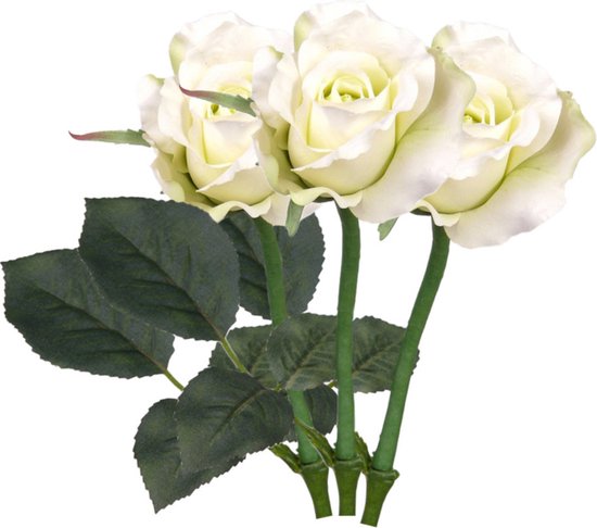 3x stuks kunst roos Alice wit 30 cm - Witte kunstbloemen en boeketten