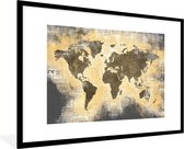 Fotolijst incl. Poster - Wereldkaart - Gouden - Krant - 120x80 cm - Posterlijst