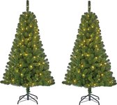 Set de 2 sapins de Noël artificiels verts / sapins artificiels avec éclairage blanc chaud 120 cm