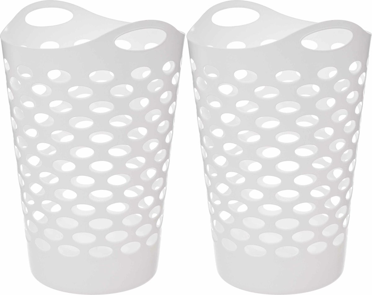 Goedkoopste 5Five Flexibele wasmand/opbergmand - 2x - rond - wit - 75 liter - D41 x H66 cm