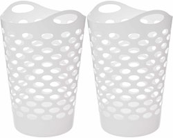 5Five Flexibele wasmand/opbergmand - 2x - rond - wit - 75 liter - D41 x H66 cm