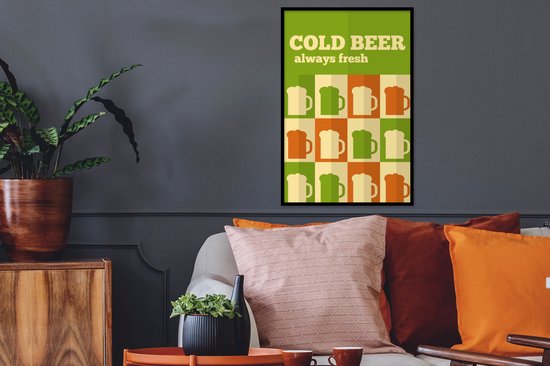 Photo encadrée - Illustration Bière froide Cadre photo Always fresh noir sans passe partout 40x60 cm - Affiche encadrée (Décoration murale salon / chambre)