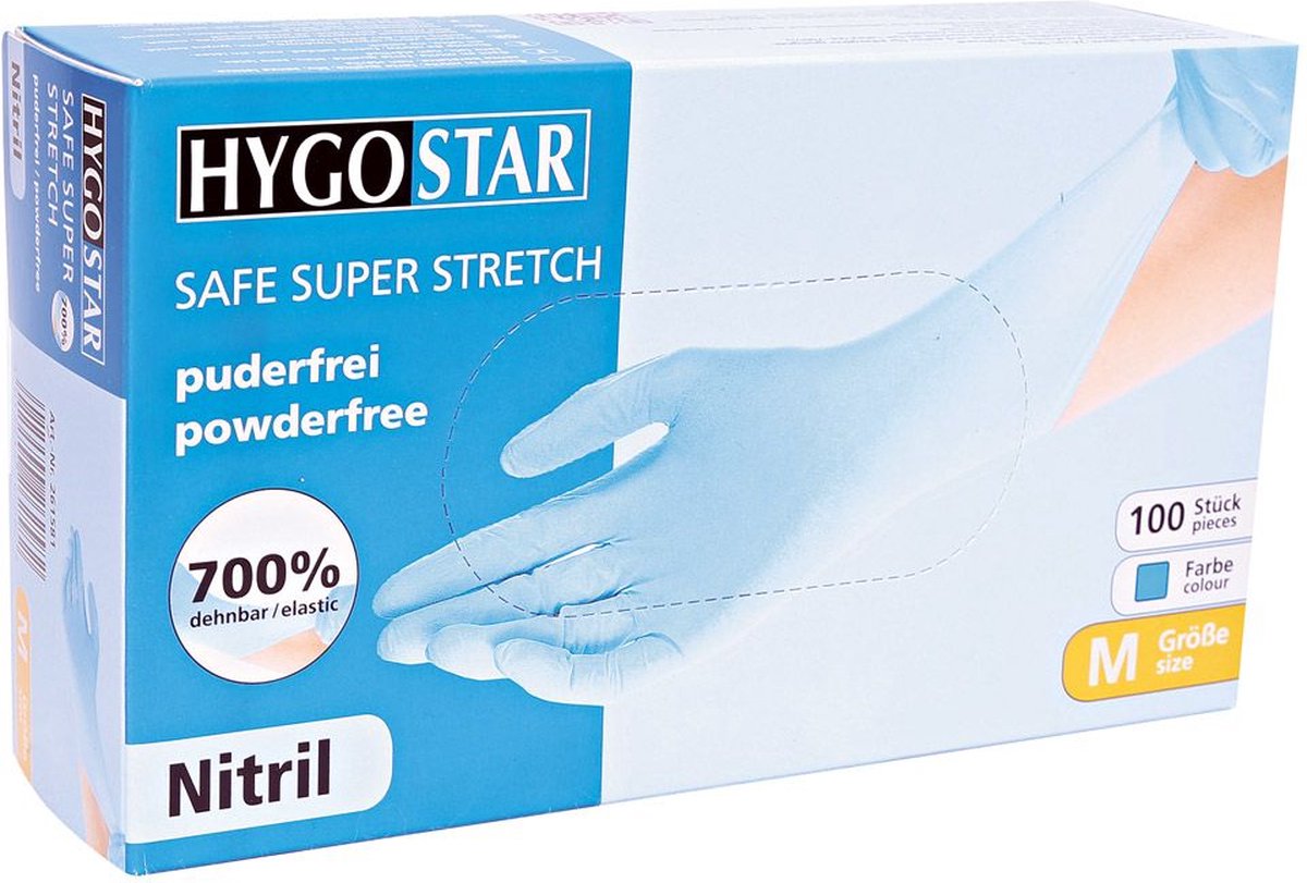Goedkoopste Hygostar nitril handschoenen Safe Super Stretch - extreem elastisch - blauw - poedervrij - maat XL - 100 stuks - hygiëne handschoen