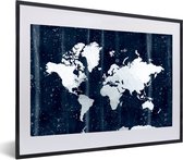 Affiche avec cadre Wereldkaart - Wit - Blauw - 60x40 cm