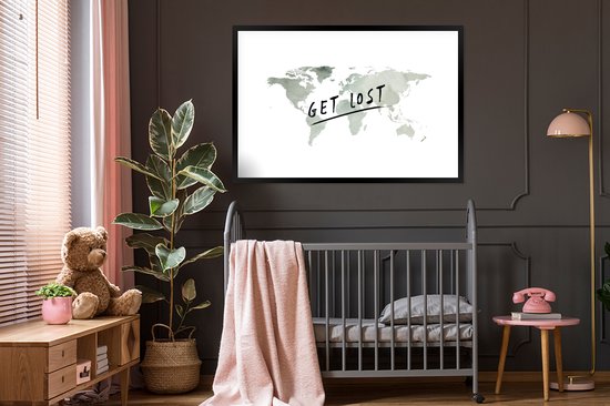 Wereldkaart de l'aquarelle grise avec la citation Get résolu dessus 120x80 cm