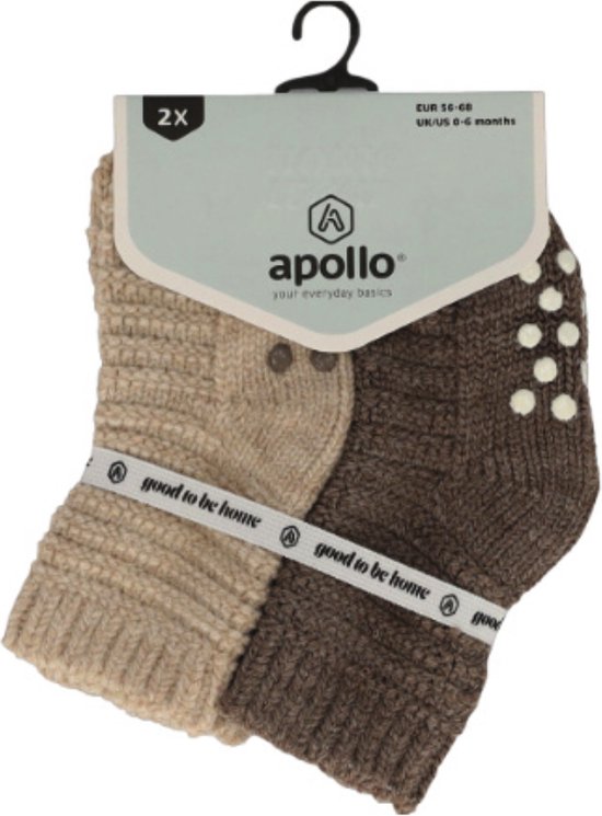 Apollo - Baby - Home - Thuis - Antislip - Sokken - 2-pack - Beige - Maat 74/86