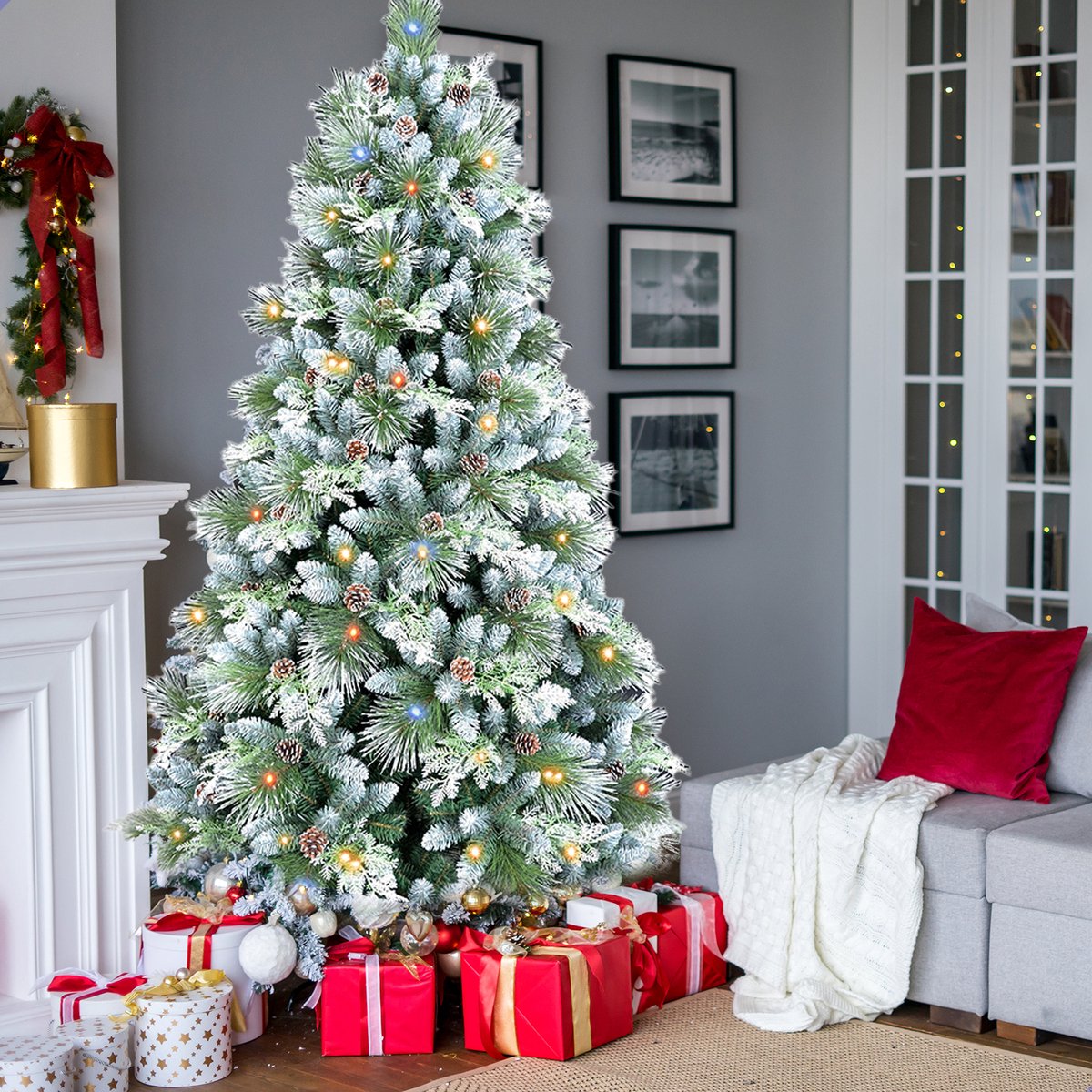 AG Kerstboom met verlichting & kerstversiering - Kunstkerstbomen - Sneeuw -210 cm - 1150 Takken - Zeer Dicht Takkenstelsel - 1 Taksoort - Eenvoudige Opbouw Zonder Gereedschap - Wit - Kunstkerstboom Net Echt - Volle Kerstboom – foto 7
