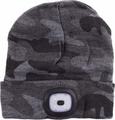 LED Beanie Muts - Camouflage - One Size - Grijs Camouflage