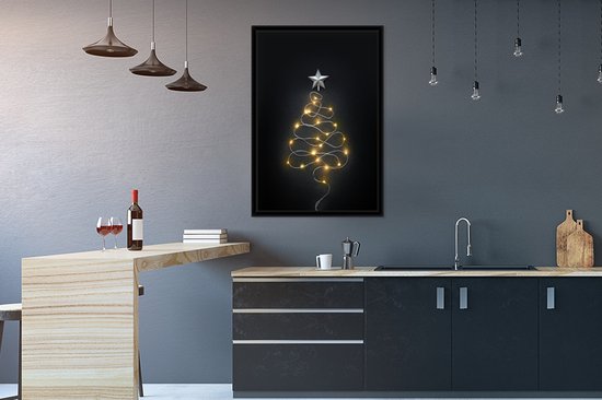 Photo encadrée - Nature morte d'un sapin de Noël réalisé avec un cadre photo cordon lumineux noir sans passe partout 60x90 cm - Affiche encadrée (Décoration murale salon / chambre)