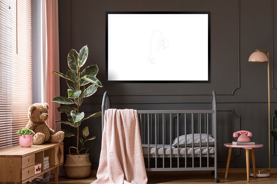 Photo en cadre - Line couple amoureux sur fond blanc Cadre photo noir avec passe-partout blanc 80x120 120x80 cm - Affiche sous cadre (Décoration murale salon / chambre)