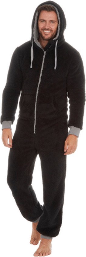 Onesie, Jumpsuit "Snuggle" fluffy hooded super soft zwart/grijs