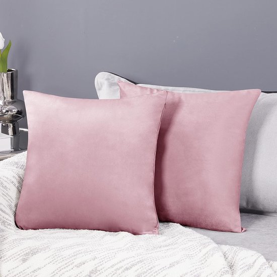Set van 2 fluwelen kussenslopen, sofakura-roze, decoratieve kussenslopen, zacht design, voor slaapkamer, woonkamer, bank, kantoor, 45 x 45 cm