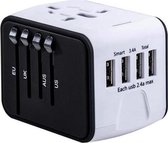Fedec Reisstekker - Wereldstekker - 4 USB poorten - voor 150+ landen - Amerika (USA) - Engeland (UK) - Australië - Azië - Zuid Amerika - Wit