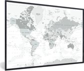 Fotolijst incl. Poster - Wereldkaart - Wit - Grijs - Aarde - 60x40 cm - Posterlijst