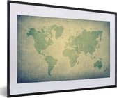 Fotolijst incl. Poster - Wereldkaart - Wereldbol - Groen - Kids - Jongens - Meid - 60x40 cm - Posterlijst