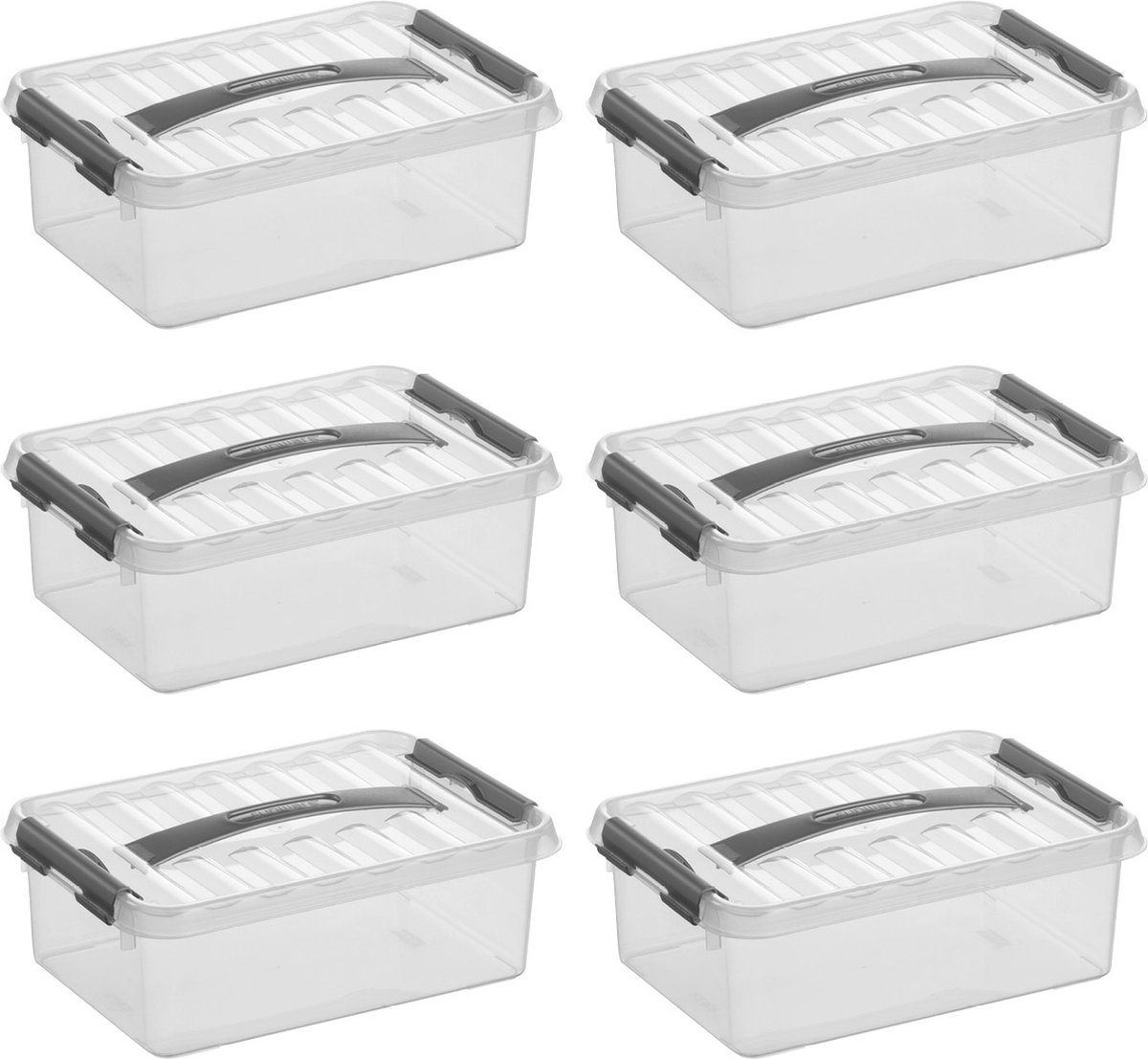 Sunware - Q-line opbergbox 4L - Set van 6 - Transparant/grijs