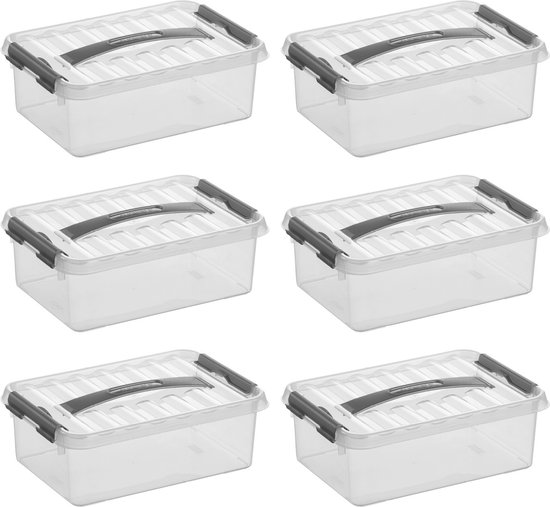 Sunware - Q-line opbergbox 4L - Set van 6 - Transparant/grijs