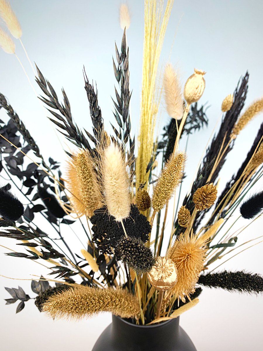 Droogbloemen boeket "Golden Ely" inclusief vaas | 70cm | Chique en Sfeervol | Een perfecte en stijlvolle toevoeging op jouw interieur — cadeau in Wonen & Interieur - foto 2