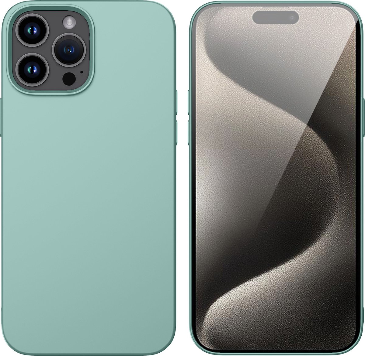 Hoesje Geschikt voor iPhone 15 Pro Max– Zacht siliconen Liquid Backcover – Mint Groen