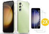 Hoesje Geschikt Voor Samsung Galaxy S23 FE Hoesje transparant Anti Shock silicone hoesje - Met Screenprotector Glazen 2 pack