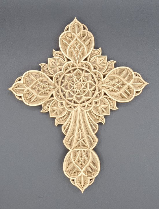 Handgemaakte duurzame 3D-gelaagde Kruis mandala Groot Goud