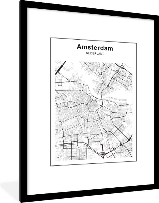 Affiche Zwart Wit - Plan de la ville - Amsterdam - Zwart Wit - 60x80 cm