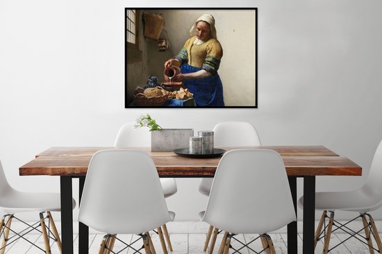 Cadre photo avec affiche - La Laitière - Peinture de Johannes Vermeer - 80x60 cm - Cadre pour affiche