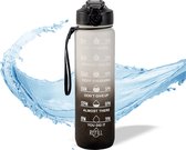 Vipes Motivation Water Bottle - Gourde 1 litre - Marqueur de temps - Gourde avec paille - Gourde - Zwart et blanc