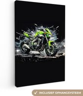 Canvas Schilderij Motor - Bike - Groen - Zwart - Grijs - Graffiti - 40x60 cm - Wanddecoratie