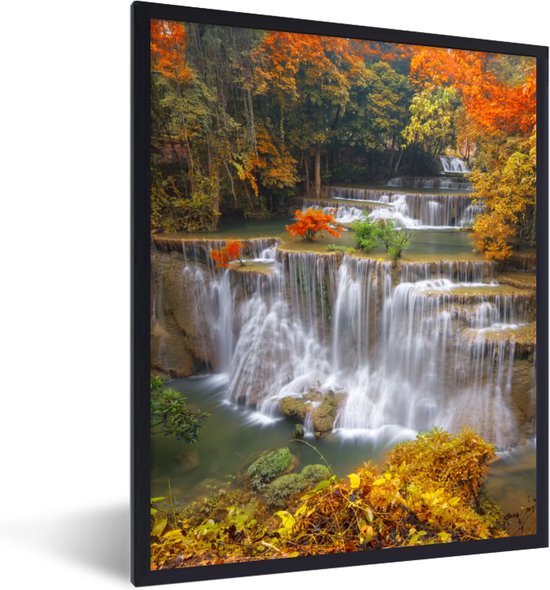 Fotolijst incl. Poster - Bomen - Waterval - Herfst - 60x80 cm - Posterlijst