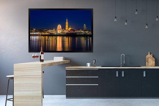 Affiche avec cadre Skyline - Anvers - Nuit - 120x80 cm