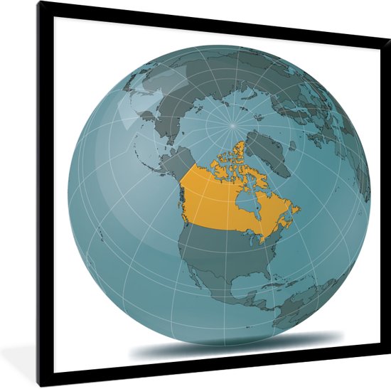 Photo en cadre - Une illustration d'un globe avec le Canada dans le cadre photo orange 40x40 cm - Affiche sous cadre (Décoration murale salon / chambre)