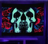 Psychedelische Schedel Wandtapijt Fluorescerend Skelet Neon Rap Deftones Metalen Band Albumhoes Muurophanging Horror Elementen Interieur Slaapzaal Wanddecoratie 150 cm x 130 cm (150 cm x 130 cm)