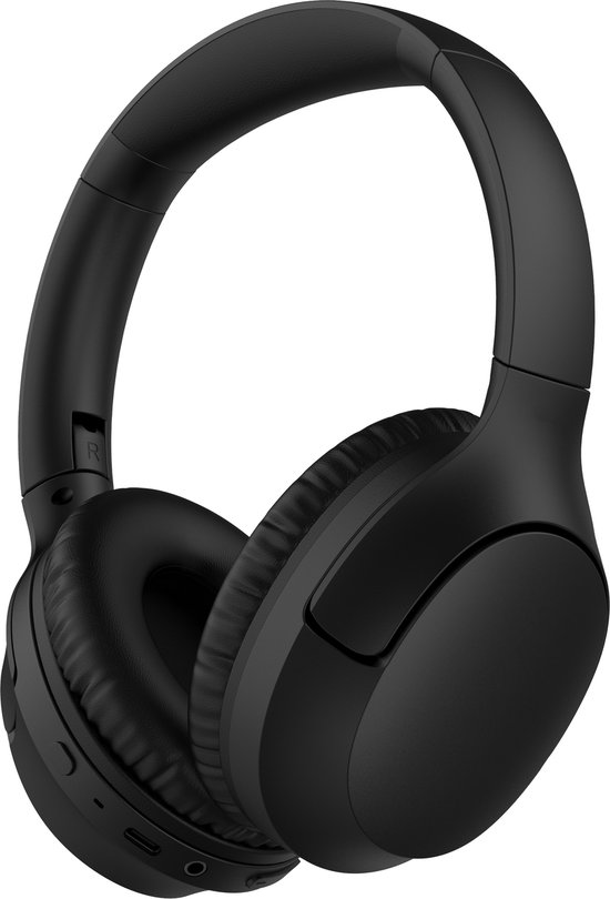 Zwarte over-ear koptelefoon met gesloten oorschelpen, gedetailleerde knoppen en poorten zichtbaar.