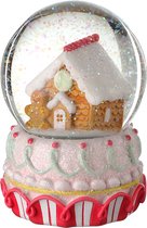 Viv! Christmas Kerstbeeld- Kerst Sneeuwbol Gingerbread Huis - pastel - roze - 15cm Resin / Pastel Multi