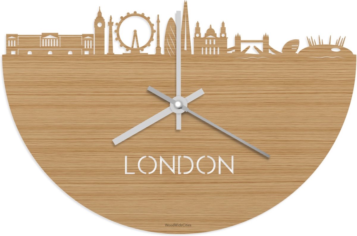 Skyline Klok London Bamboe hout - Ø 40 cm - Stil uurwerk - Wanddecoratie - Meer steden beschikbaar - Woonkamer idee - Woondecoratie - City Art - Steden kunst - Cadeau voor hem - Cadeau voor haar - Jubileum - Trouwerij - Housewarming - WoodWideCities