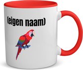 Akyol - papegaai met eigen naam koffiemok - theemok - rood - Papegaai - papegaai liefhebbers - mok met eigen naam - iemand die houdt van papegaaien - verjaardag - cadeau - kado - 350 ML inhoud