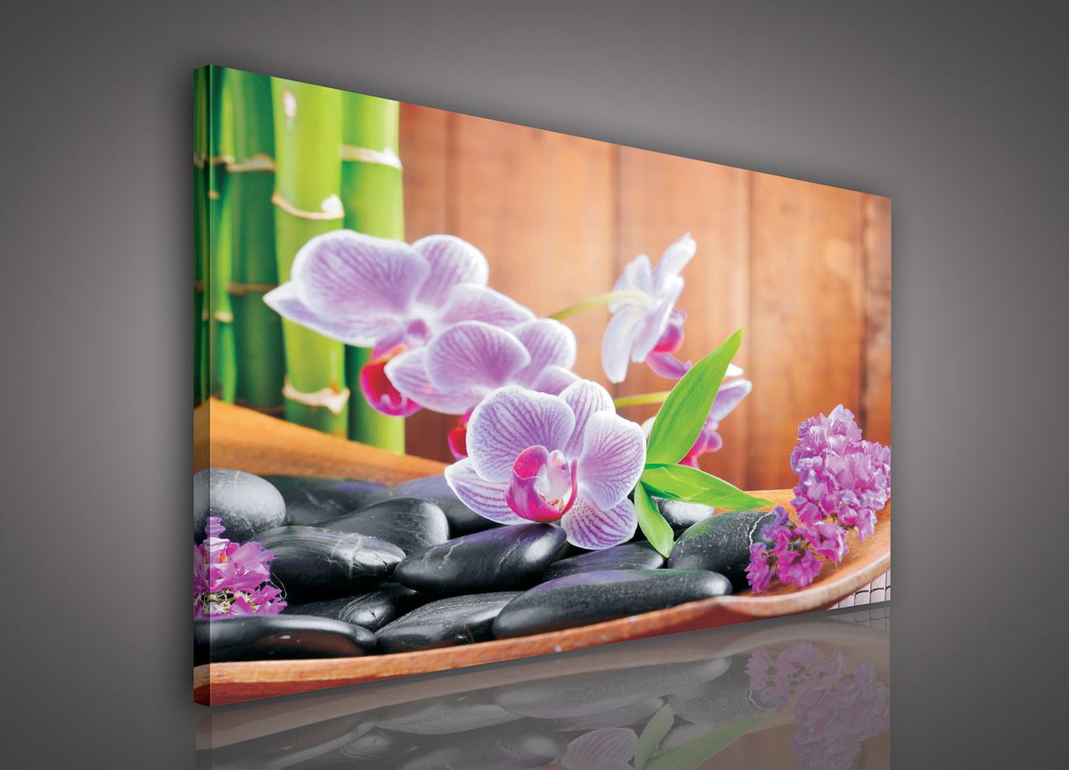 Canvas Schilderij - Bloemen - Orchidee - Plant - Spa - Natuur - Inclusief Frame - 100x75cm (lxb)