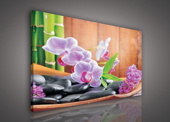 Canvas Schilderij - Bloemen - Orchidee - Plant - Spa - Natuur - Inclusief Frame - 100x75cm (lxb)