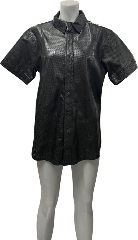 Fashion World - Chemise en cuir noir avec trous - Taille M