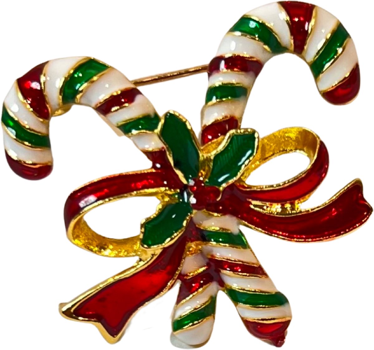 Kerst Candycane Snoepstok Broche Sierspeld 3.7 cm / 3.4 cm / Wit Rood Groen Goudkleurig
