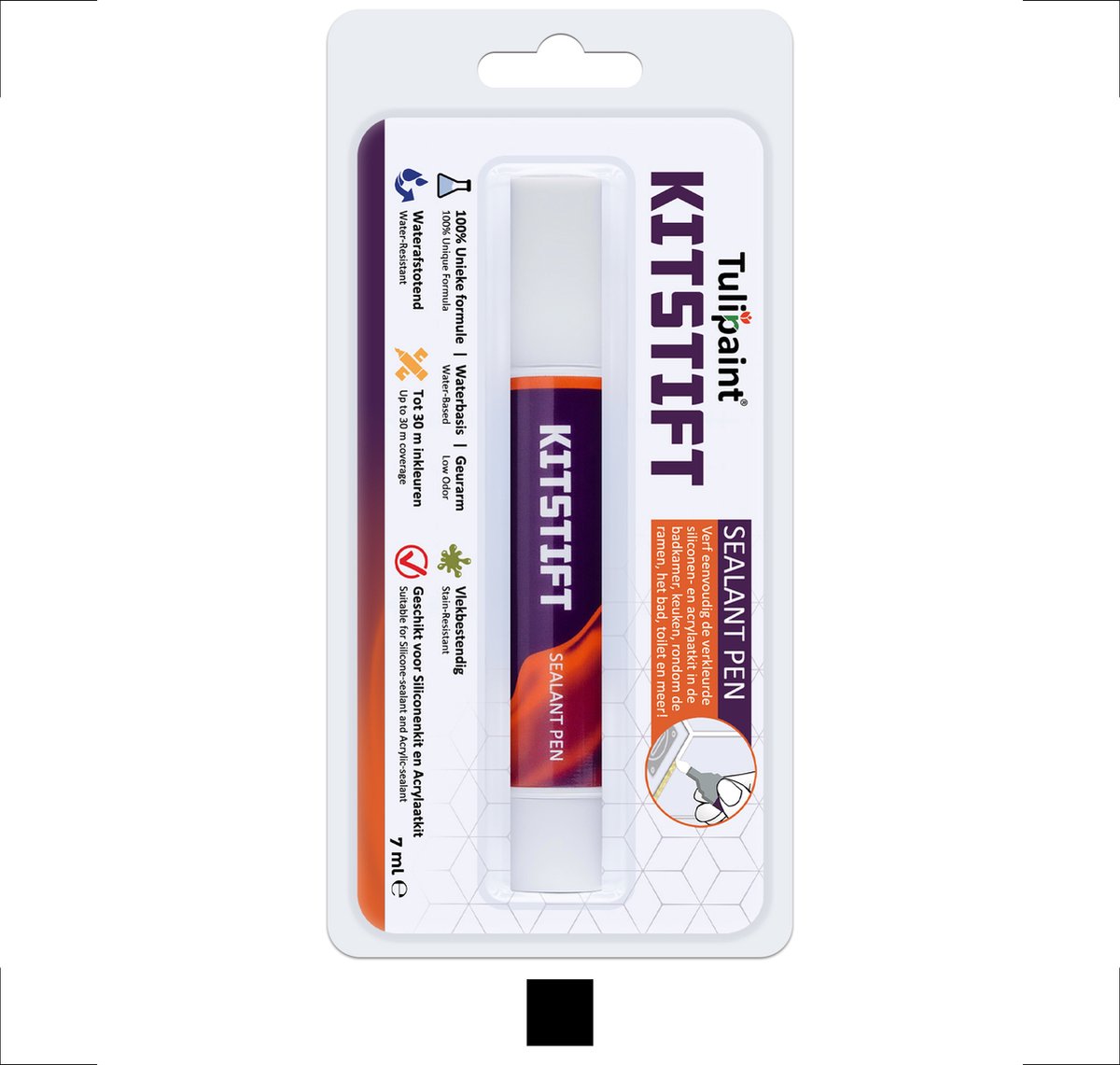 Tulipaint Kitstift (Zwart) - Kitverf - kit verven - siliconenkit verven - kit schoonmaken - kitreiniger - kit reiniger - siliconenkit kitranden schoonmaken of reinigen reinigingsmiddel
