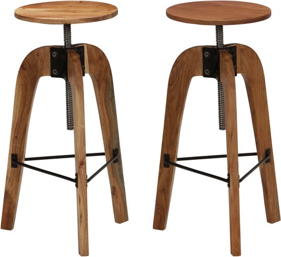 Chaises de bar en bois The Living Store - lot de 2 - bois d'acacia et acier - réglable en hauteur