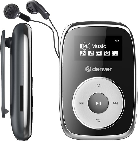Denver MP3 Speler Incl. Oordopjes - 32GB - Shuffle modus - Kinderen & Volwassenen - Bevestigingsclip - AUX - MicroSD - MPS316 - Zwart