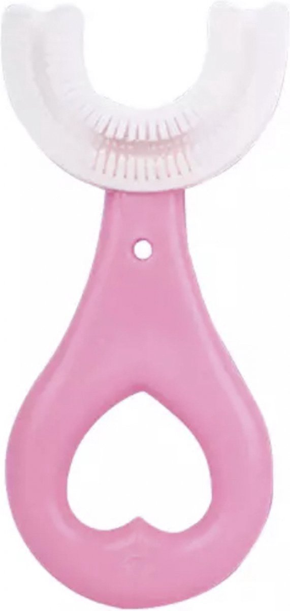 360 graden U vormige baby tandenborstel - Zachte siliconen - 2-6 jaar - Kinderen tandenborstel - Bijtringen - Roze hart - IXEN